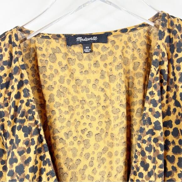 Madewell Flutter Sleeve Wrap Dress XS Painted Leopard - Picture 6 of 7